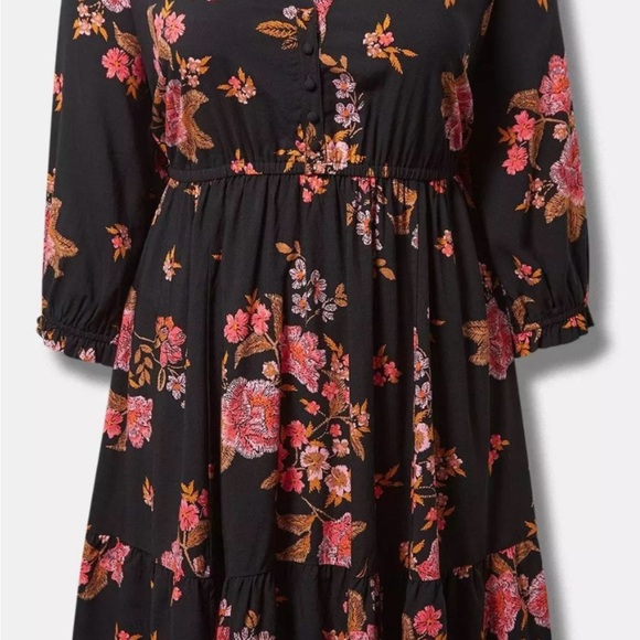 torrid Dresses & Skirts - Floral Black Dress with Pink and Orange Accents